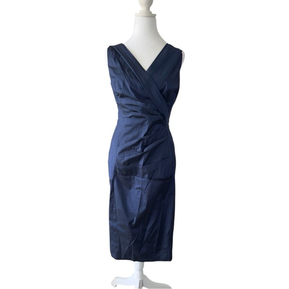 TALBOT RUNHOF Dresses & Skirts - TALBOT RUNHOF Deep Blue Midi Sheath Dress with V-neck Sleeveless MSRP 1,295.00